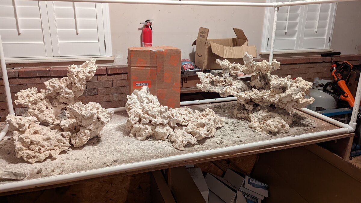 Dry fitting reef aquascape to test layout before gluing