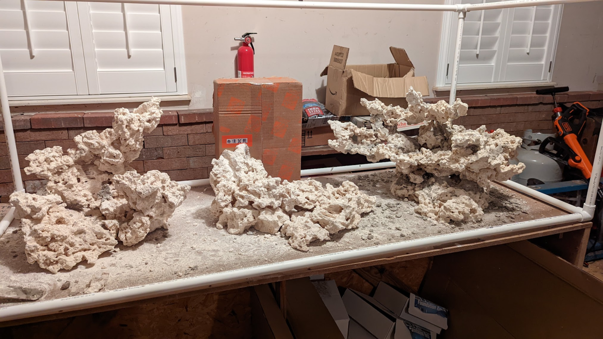 Dry fitting reef aquascape to test layout before gluing